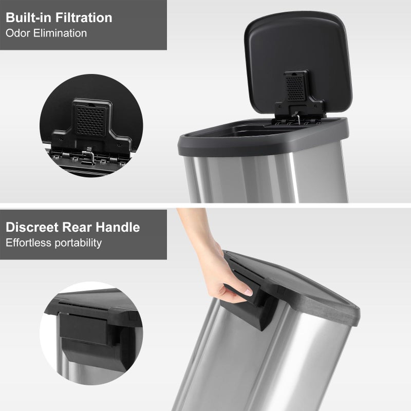 DUMOS 21 Gallon/80 Liter Kitchen Trash Can with Lid, Stainless Steel Garbage Can with Soft-Close Lid & Foot Pedal, Large Step-on Waste Bins Trash and Recycle Bin Combo for Home Office - Image 2