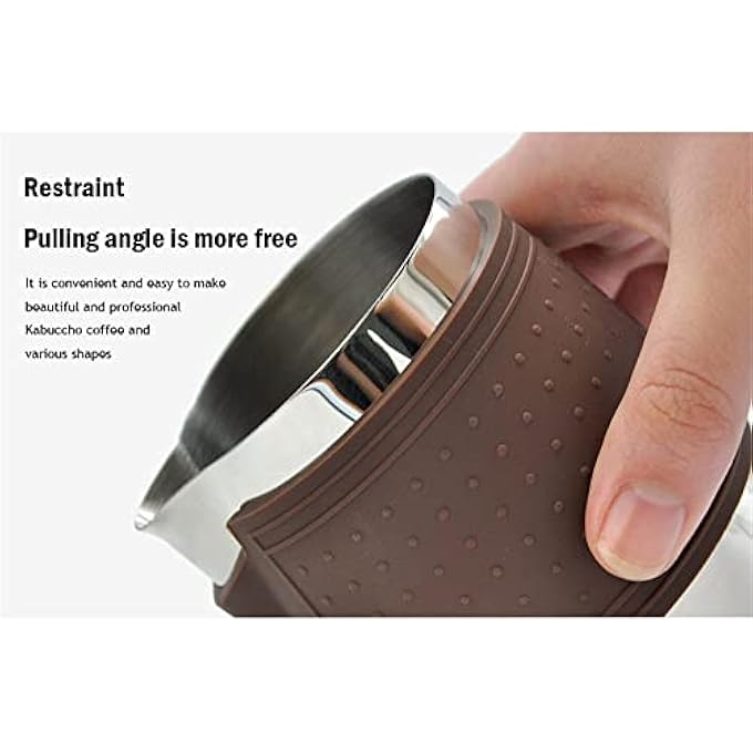 SYOSI Espresso Milk Frothing Pitcher Stainless Steel Milk Frothing Pitcher 12Oz350Ml Coffee Milk Frother Cup With Heat Resistant Silicone Grip Pads For Espresso Machine Milk Frother Latte Art Silver - Image 3