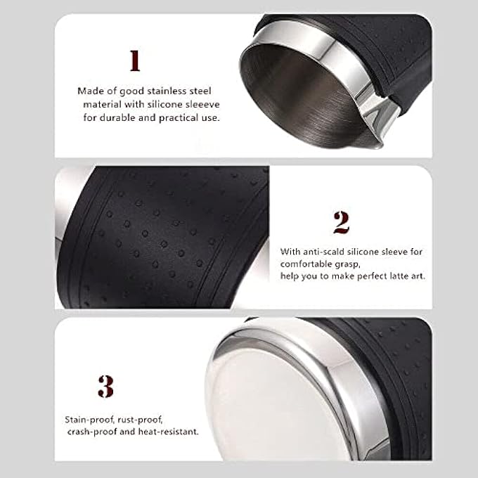 SYOSI Espresso Milk Frothing Pitcher Stainless Steel Milk Frothing Pitcher 12Oz350Ml Coffee Milk Frother Cup With Heat Resistant Silicone Grip Pads For Espresso Machine Milk Frother Latte Art Silver - Image 5