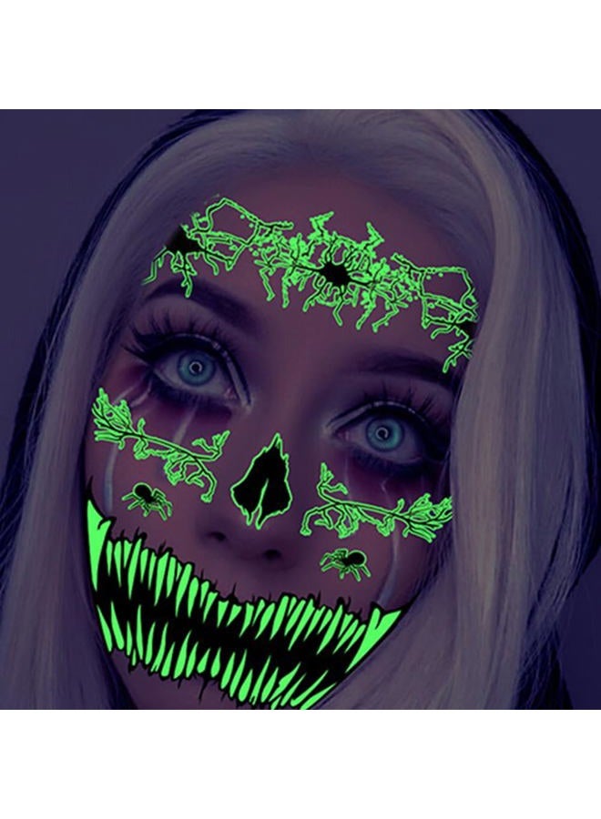 Leoars Halloween Day of Dead Face Tattoos, Neon Sugar Skull Tattoo, 6-Sheet Shimmer Designs Glow UV Neon Body Skin Tattoo Stickers for Men Boys Body Art - Image 5