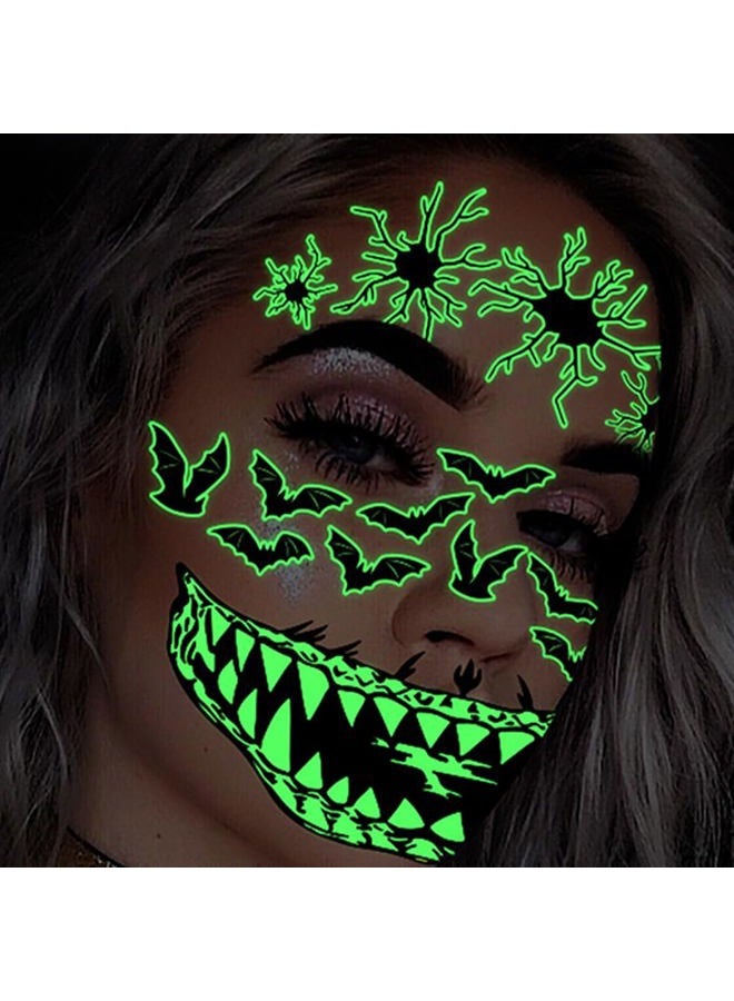 Leoars Halloween Day of Dead Face Tattoos, Neon Sugar Skull Tattoo, 6-Sheet Shimmer Designs Glow UV Neon Body Skin Tattoo Stickers for Men Boys Body Art - Image 3