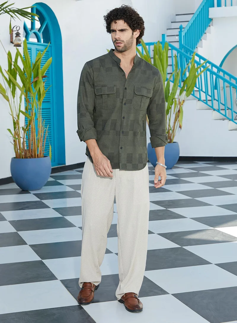 CAHOOT  Men's Army Green Mandarin Utility Shirt for Men | Best Price UAE