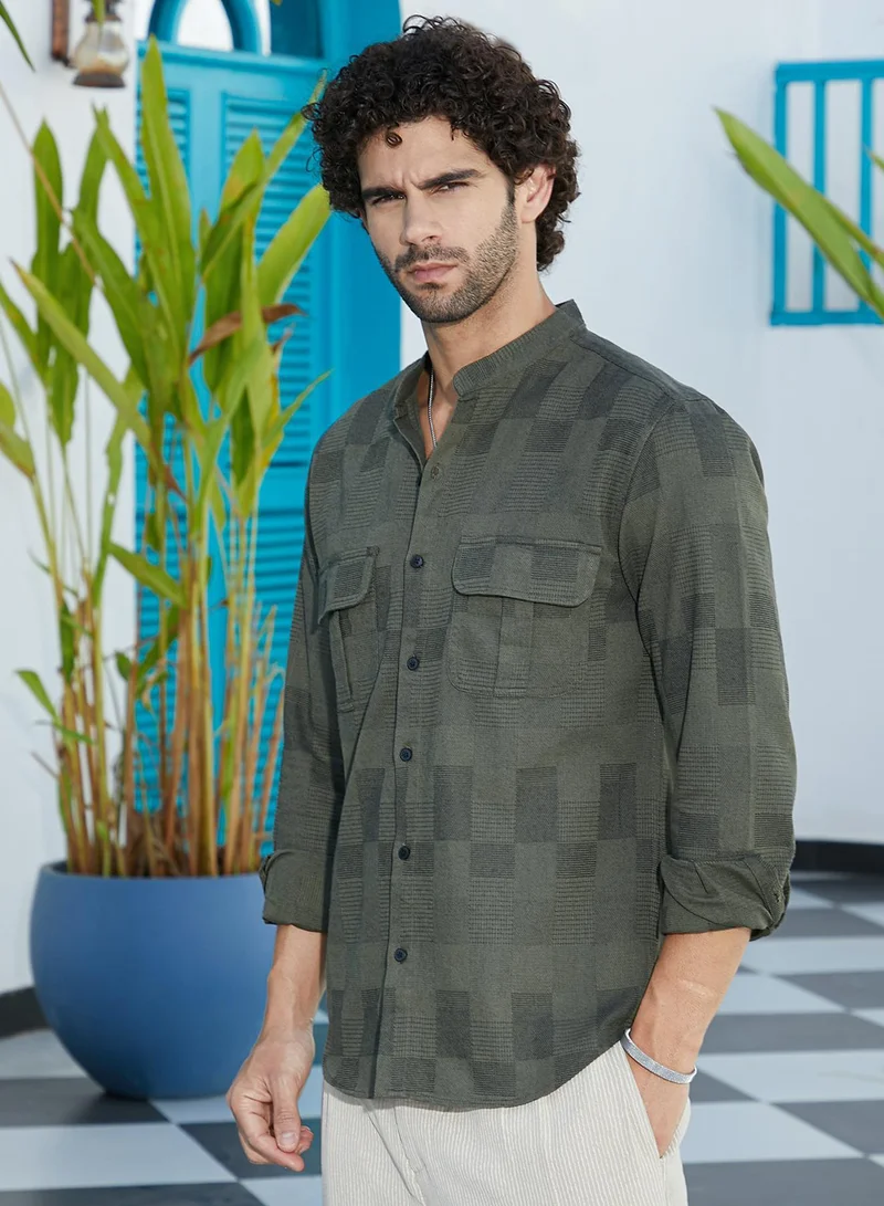 CAHOOT  Men's Army Green Mandarin Utility Shirt for Men | Best Price UAE