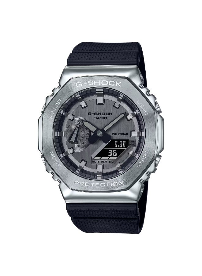 CASIO ساعة كاسيو جي شوك GM-2100-1ADR بزاوية معدنية تناظرية رقمية بقرص أسود وحزام من الراتنج 200 متر للرجال - Image 1