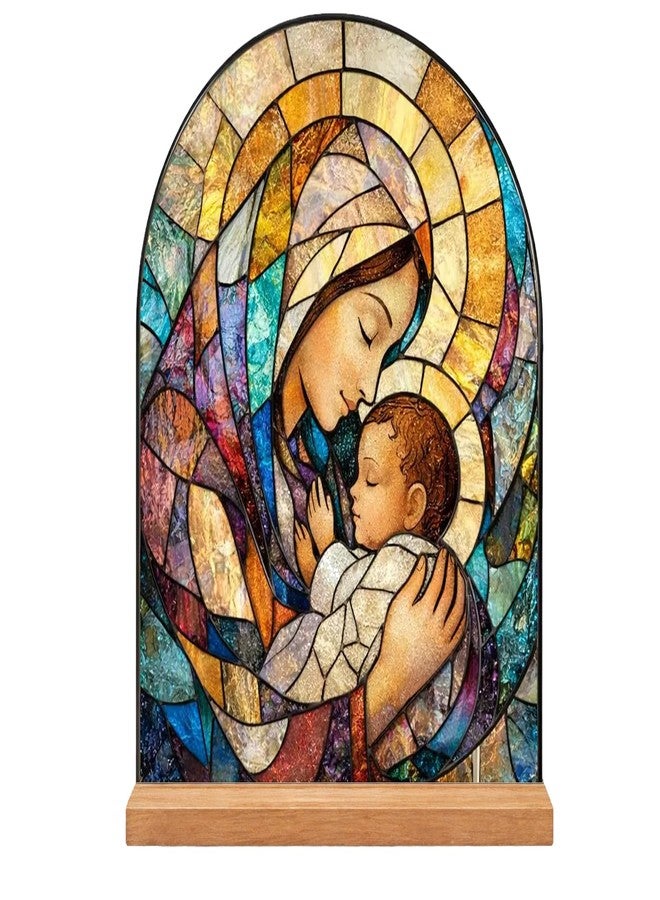 TALPGOD Blessed Mother Mary Stand Catholic Icons Ornament Statue – Immaculate Heart of Virgin Mary Statue Acrylic Tabletop Décor for Home Altar & Desk, Christian Gift for Women & Men - Image 1