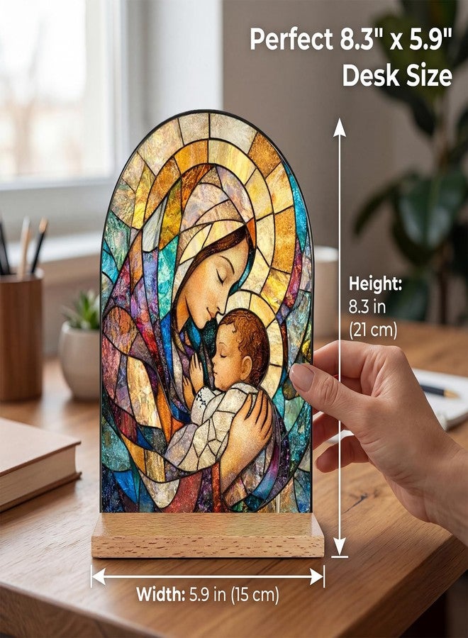 TALPGOD Blessed Mother Mary Stand Catholic Icons Ornament Statue – Immaculate Heart of Virgin Mary Statue Acrylic Tabletop Décor for Home Altar & Desk, Christian Gift for Women & Men - Image 2