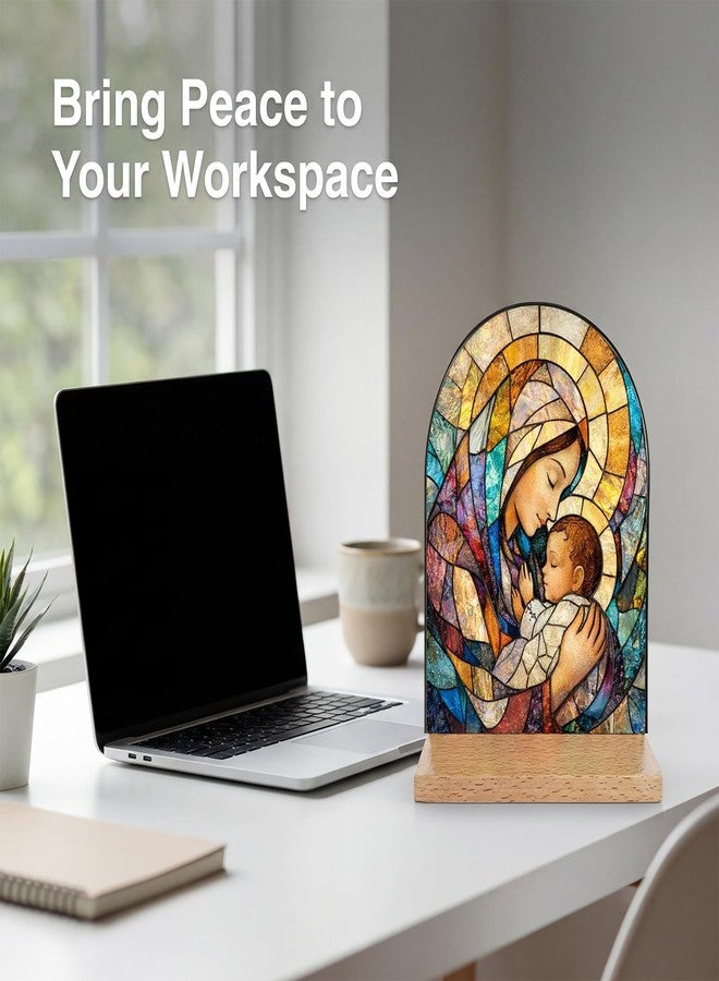 TALPGOD Blessed Mother Mary Stand Catholic Icons Ornament Statue – Immaculate Heart of Virgin Mary Statue Acrylic Tabletop Décor for Home Altar & Desk, Christian Gift for Women & Men - Image 3