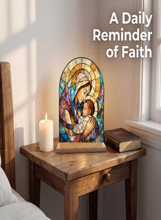 TALPGOD Blessed Mother Mary Stand Catholic Icons Ornament Statue – Immaculate Heart of Virgin Mary Statue Acrylic Tabletop Décor for Home Altar & Desk, Christian Gift for Women & Men - Image 5