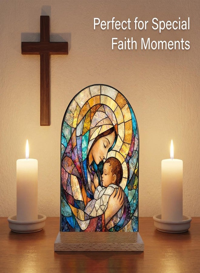 TALPGOD Blessed Mother Mary Stand Catholic Icons Ornament Statue – Immaculate Heart of Virgin Mary Statue Acrylic Tabletop Décor for Home Altar & Desk, Christian Gift for Women & Men - Image 4