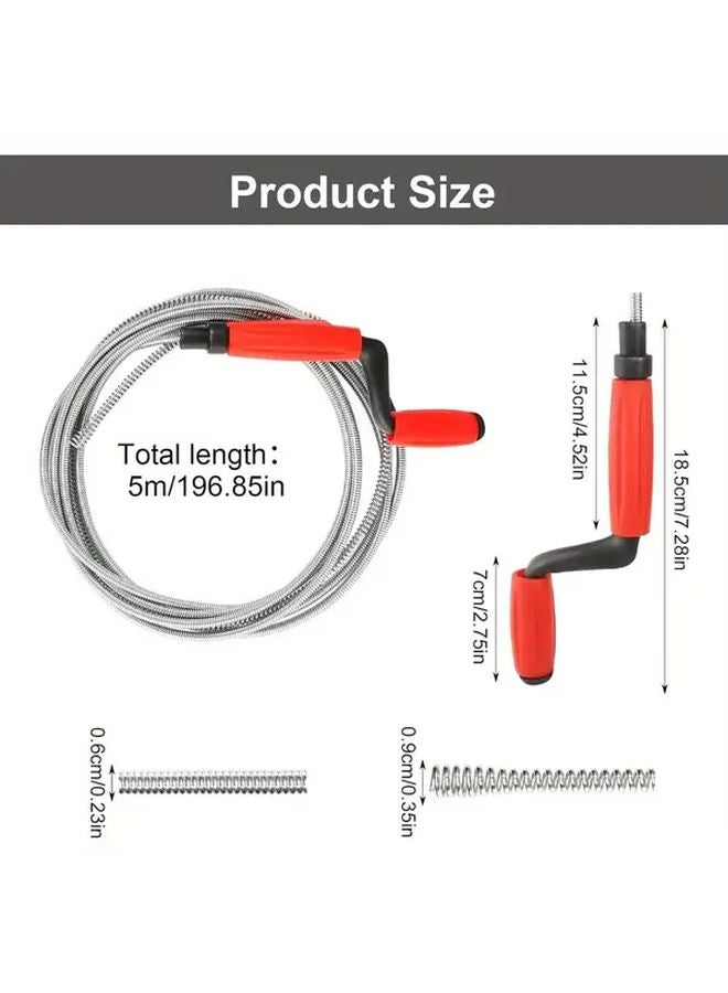 5m x 6mm Pipe Drain Cleaner Spiral Snake Tool for Stubborn Clogs Sink Unclogger Flexible Handheld Plumbing DIY - Image 3