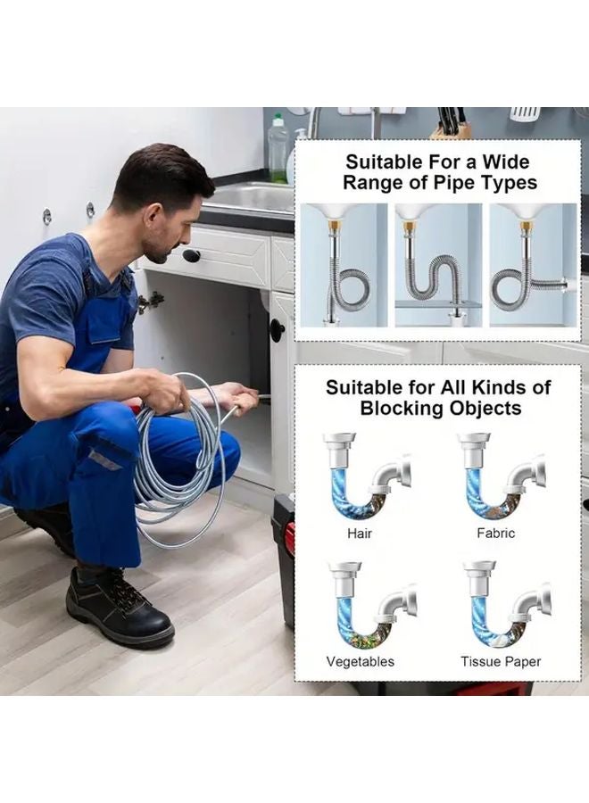 5m x 6mm Pipe Drain Cleaner Spiral Snake Tool for Stubborn Clogs Sink Unclogger Flexible Handheld Plumbing DIY - Image 5
