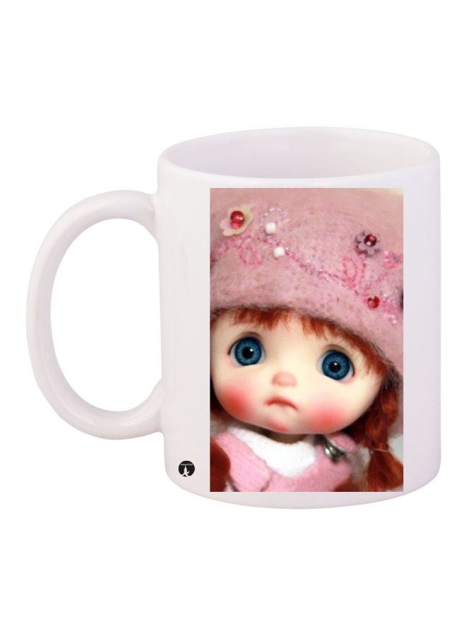 RYN Cartoon Girl Printed Coffee Mug White/Beige/Pink 11ounce