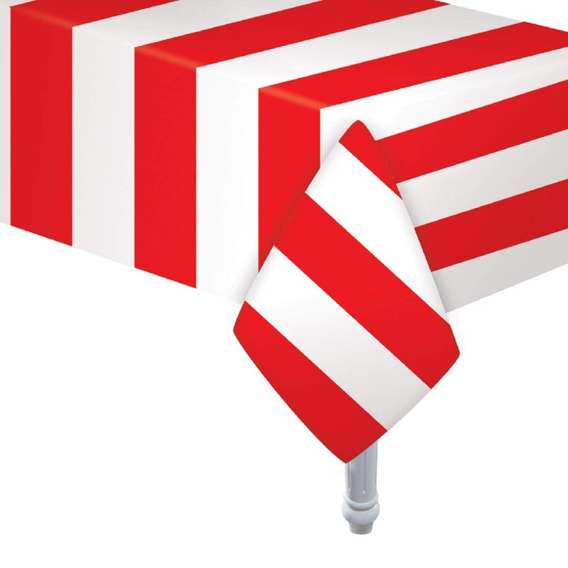 Oojami Red  White Stripes Carnival Theme Tablecloths  6 Pack Plastic Disposable Table Covers 54 x 108  Circus Party Supplies for Birthdays Fairs Fundraisers Events  Decorations - Image 1