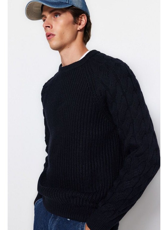 trendyol Black Regular Fit Crew Neck Hair Braid Detailed Knitwear Sweater TMNAW22KZ2059 - Image 1