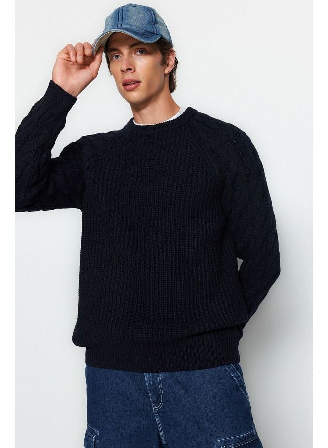 trendyol Black Regular Fit Crew Neck Hair Braid Detailed Knitwear Sweater TMNAW22KZ2059 - Image 2