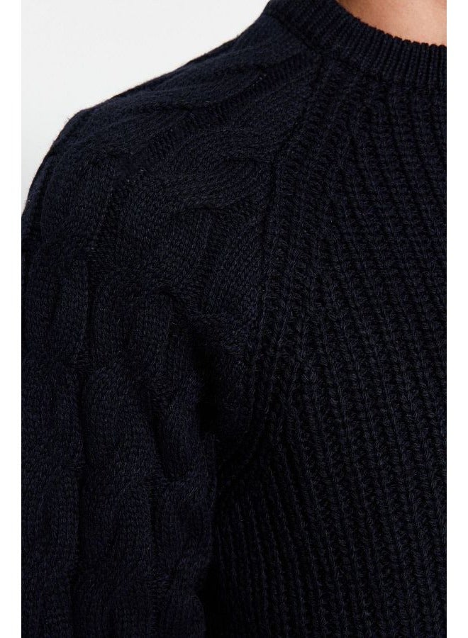 trendyol Black Regular Fit Crew Neck Hair Braid Detailed Knitwear Sweater TMNAW22KZ2059 - Image 5