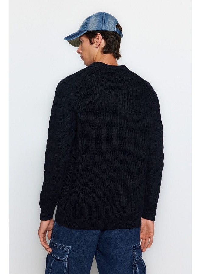 trendyol Black Regular Fit Crew Neck Hair Braid Detailed Knitwear Sweater TMNAW22KZ2059 - Image 4