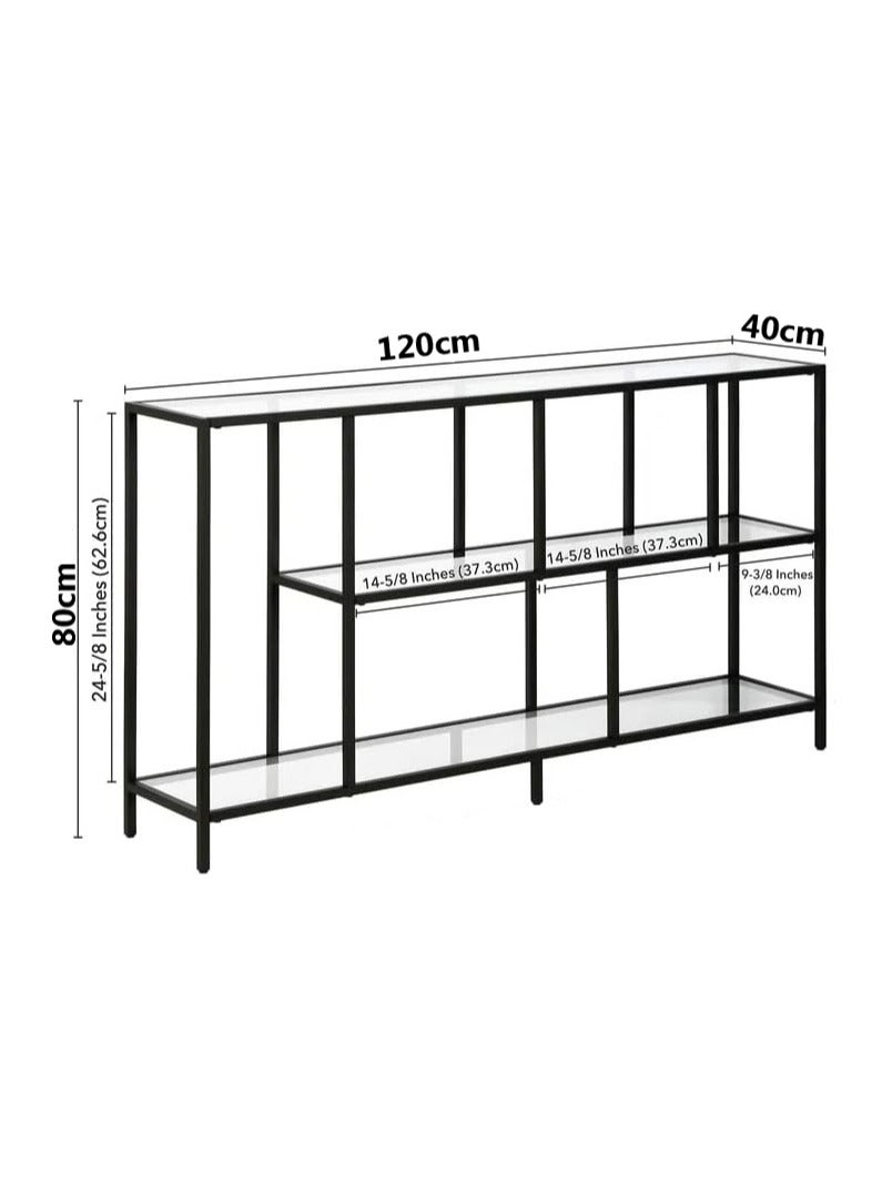 LINGWEI Tempered Glass Console Table with Integrated Storage Shelves - Pre Assembled Modern Accent Piece For Living Room Hallway and Entryway - Image 5