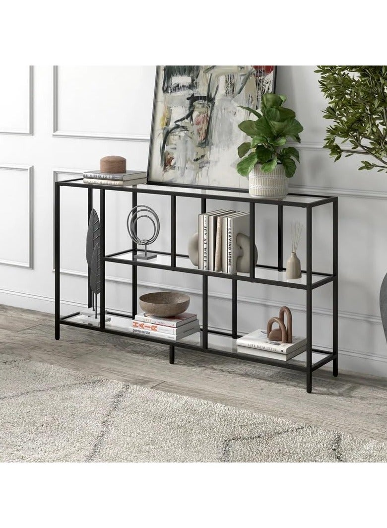 LINGWEI Tempered Glass Console Table with Integrated Storage Shelves - Pre Assembled Modern Accent Piece For Living Room Hallway and Entryway - Image 2