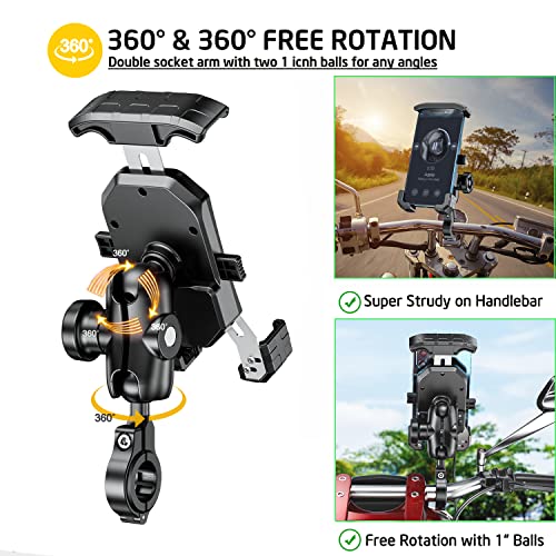 iMESTOU Anti-Theft Motorcycle Phone Mount Bike 1 Ball Phone Holder Handlebar Double Socket Arm Cellphone Holder with Aluminum 1" Ball Base 360 Rotation Universal for 4.0-7.0 Inch Smartphones - Image 4