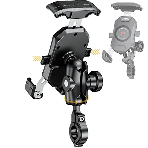 iMESTOU Anti-Theft Motorcycle Phone Mount Bike 1 Ball Phone Holder Handlebar Double Socket Arm Cellphone Holder with Aluminum 1" Ball Base 360 Rotation Universal for 4.0-7.0 Inch Smartphones - Image 1