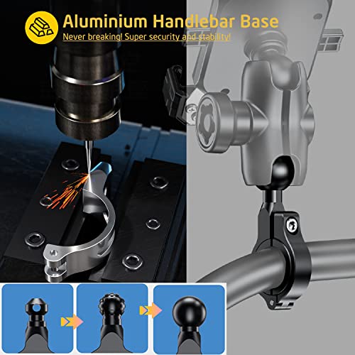 iMESTOU Anti-Theft Motorcycle Phone Mount Bike 1 Ball Phone Holder Handlebar Double Socket Arm Cellphone Holder with Aluminum 1" Ball Base 360 Rotation Universal for 4.0-7.0 Inch Smartphones - Image 3
