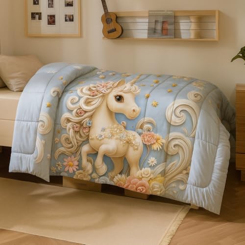 PRISCILLA 7D Printed Microfiber Kids Comforter Single Bed | Cotton Feel Lightweight Ultra Soft AC Blanket with Carry Bag | 150 GSM Baby Quilt/Duvet for All Season, 60x90 Inch (Unicorn) - Image 4