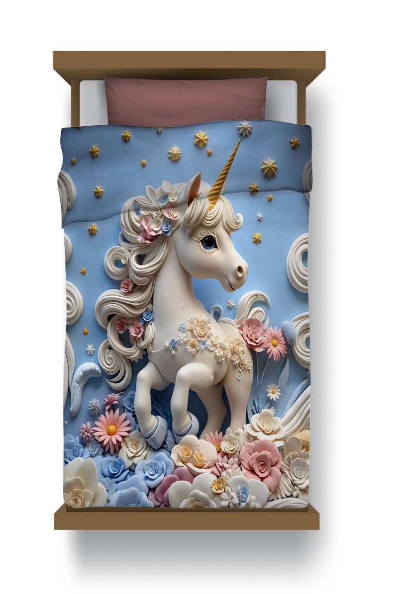 PRISCILLA 7D Printed Microfiber Kids Comforter Single Bed | Cotton Feel Lightweight Ultra Soft AC Blanket with Carry Bag | 150 GSM Baby Quilt/Duvet for All Season, 60x90 Inch (Unicorn) - Image 1