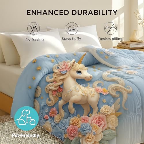 PRISCILLA 7D Printed Microfiber Kids Comforter Single Bed | Cotton Feel Lightweight Ultra Soft AC Blanket with Carry Bag | 150 GSM Baby Quilt/Duvet for All Season, 60x90 Inch (Unicorn) - Image 5