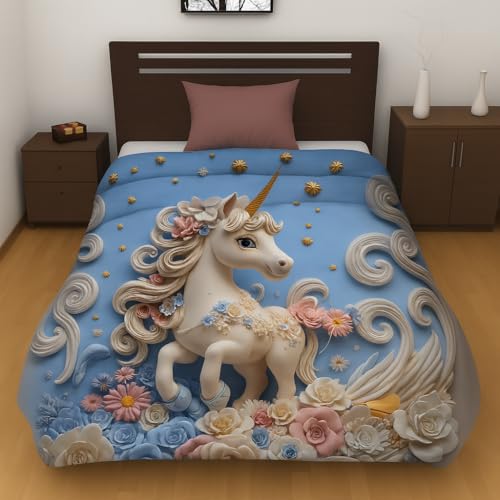PRISCILLA 7D Printed Microfiber Kids Comforter Single Bed | Cotton Feel Lightweight Ultra Soft AC Blanket with Carry Bag | 150 GSM Baby Quilt/Duvet for All Season, 60x90 Inch (Unicorn) - Image 2