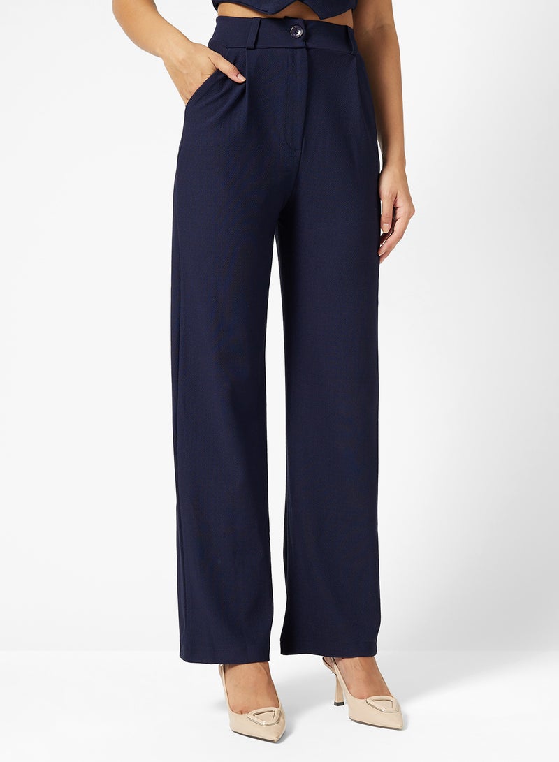 FYOR Navy Blue Two-Piece Set – Buttoned Vest & High-Waisted Straight-Leg Pants - Image 4