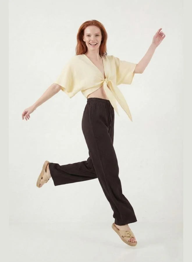 Lela  Lela Cotton Comfort Fit High Waist Wide Leg Trousers Women's Pants 668YP5540 for Women | Best Price UAE