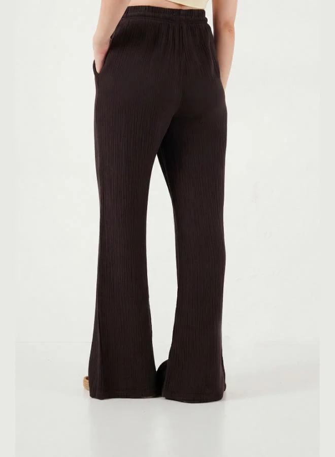 Lela  Lela Cotton Comfort Fit High Waist Wide Leg Trousers Women's Pants 668YP5540 for Women | Best Price UAE