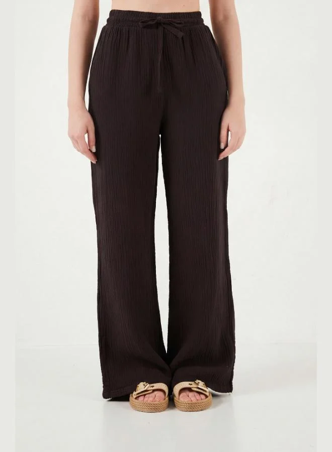 Lela  Lela Cotton Comfort Fit High Waist Wide Leg Trousers Women's Pants 668YP5540 for Women | Best Price UAE