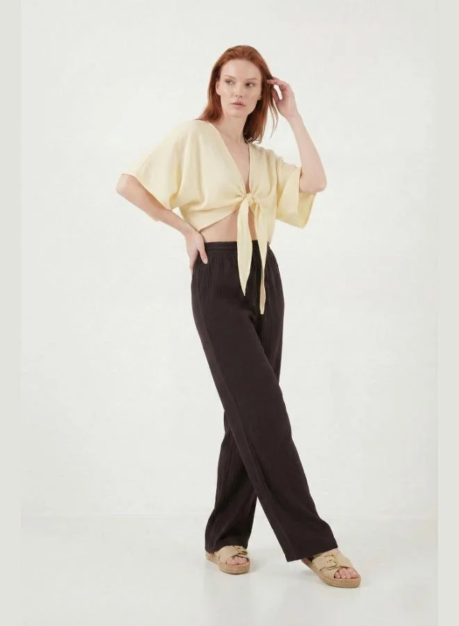 Lela  Lela Cotton Comfort Fit High Waist Wide Leg Trousers Women's Pants 668YP5540 for Women | Best Price UAE