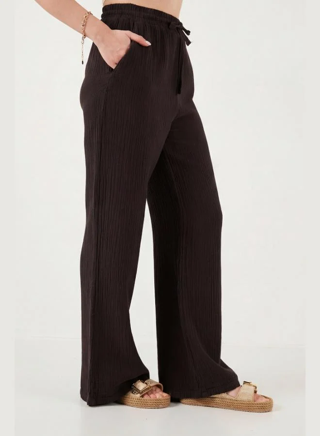 Lela  Lela Cotton Comfort Fit High Waist Wide Leg Trousers Women's Pants 668YP5540 for Women | Best Price UAE