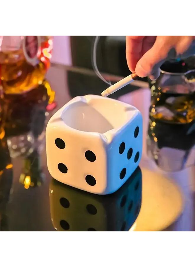 مطفأة سجائر من السيراميك الأبيض على شكل نرد ديكور منزلي هدية للرجال والنساء عطلة عيد ميلاد - Image 3