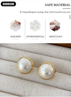 DUNISO Pearl Stud Earrings, Hypoallergenic 925 Sterling Silver Earrings Studs for Women Girl  - Image 2