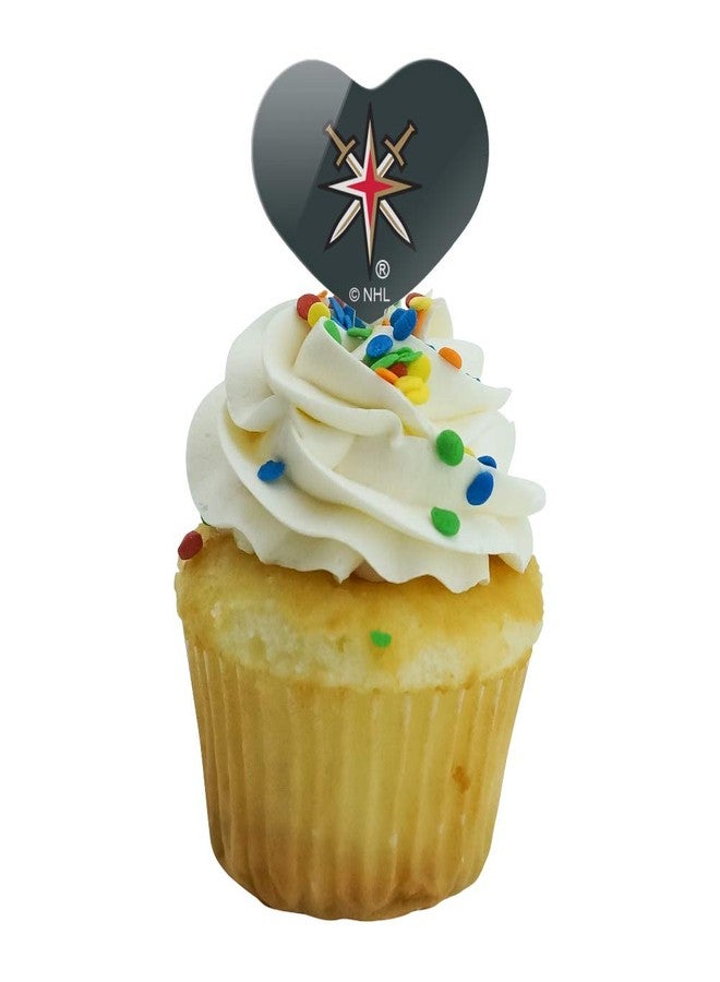 GRAPHICS & MORE NHL Vegas Golden Knights Logo Heart Love Cupcake Picks Toppers Decoration Set of 6 - Image 5