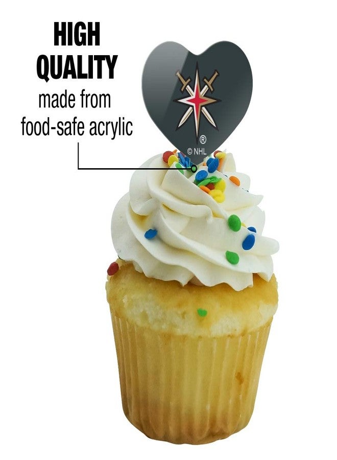 GRAPHICS & MORE NHL Vegas Golden Knights Logo Heart Love Cupcake Picks Toppers Decoration Set of 6 - Image 3