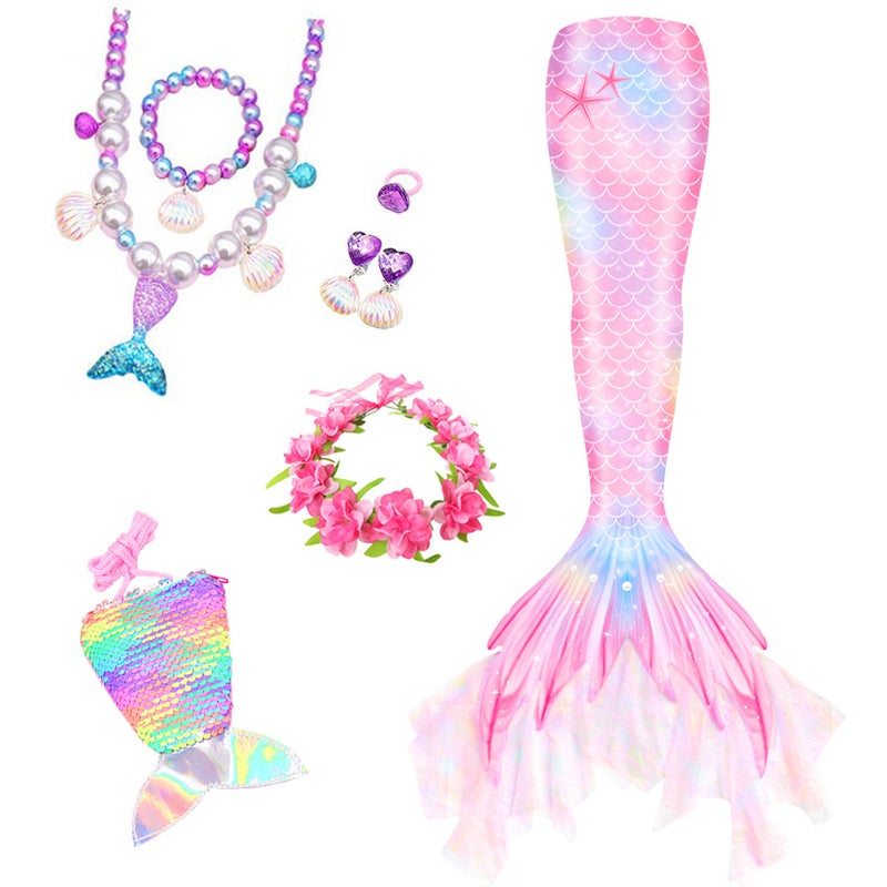 Generic Mermaid Tail Girls Mermaid Swimsuit Necklace Bracelet Cross Border Ariel Princess Swimsuit Birthday Gift 228 "single tail colorful fish tail bag purple necklace rose wreath]