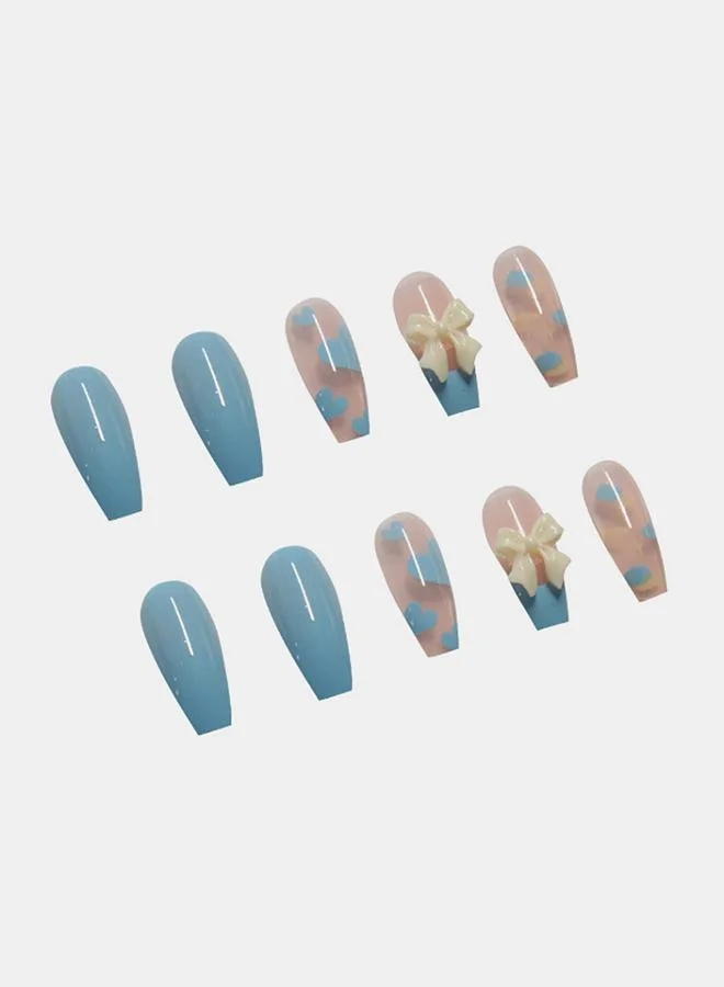 Styli 24 Pcs Heart and Ribbon Pattern Ballerina Shape Press-On Nails