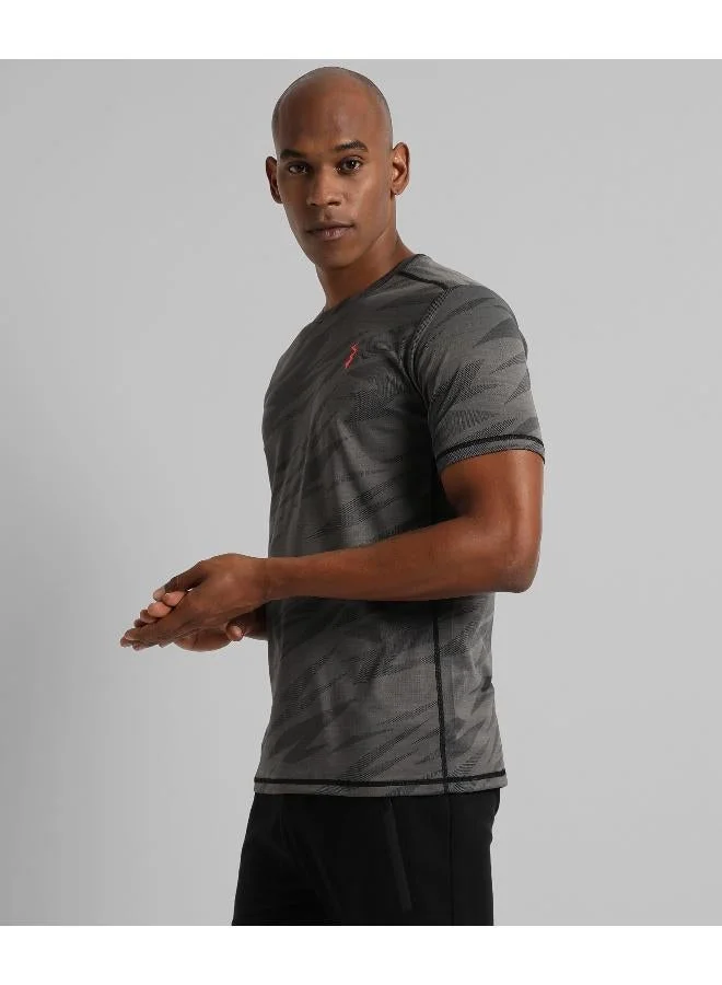 Campus Sutra  Men's Dark Grey Strokes Activewear T-Shirt for Men | Best Price UAE