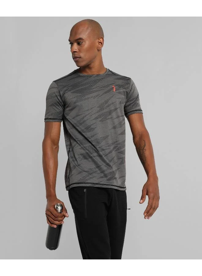 Campus Sutra  Men's Dark Grey Strokes Activewear T-Shirt for Men | Best Price UAE