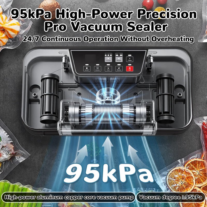 BYIECLD 95Kpa Powerful Vacuum Sealer Machine, 11-in-1 Automatic Food Sealer with Double Seal, Built-in Cutter & Bag Storage, for Dry Moist Food Preservation, Extend Freshness 8X Longer - Image 4