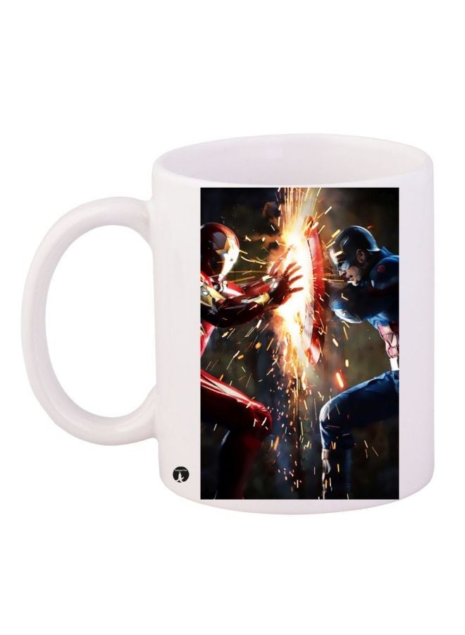 RYN Iron Man And Captain America Printed Coffee Mug White/Red/Blue 11ounce