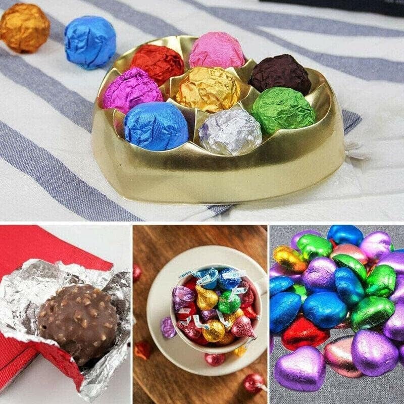 ROYALS 200 Pieces Chocolate Wrapping Foil Paper in Assorted Colours – 8 x 9 cm Printed and Plain Aluminum Wrappers for DIY Homemade Chocolates Candy Sweets Gift Packing Party Favors Baking Crafts - Image 1