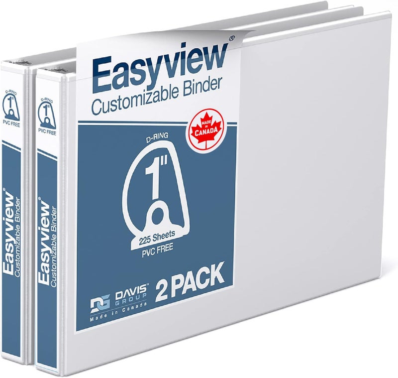 Davis Group Easyview Premium 1-Inch D-Ring Binders with Clear-View Covers, Spreadsheet-View Binders for School, Office, or Home, 11 Inches by 17 Inches, Pack of 2, 1", White - Image 1