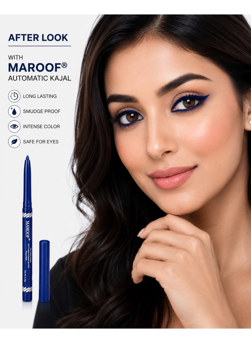 MAROOF 24 Hours Long Lasting Water Proof Automatic Retractable Kajal Eye Pencil Baby Blue/Green/Royal Blue Pack of 3 - Image 5