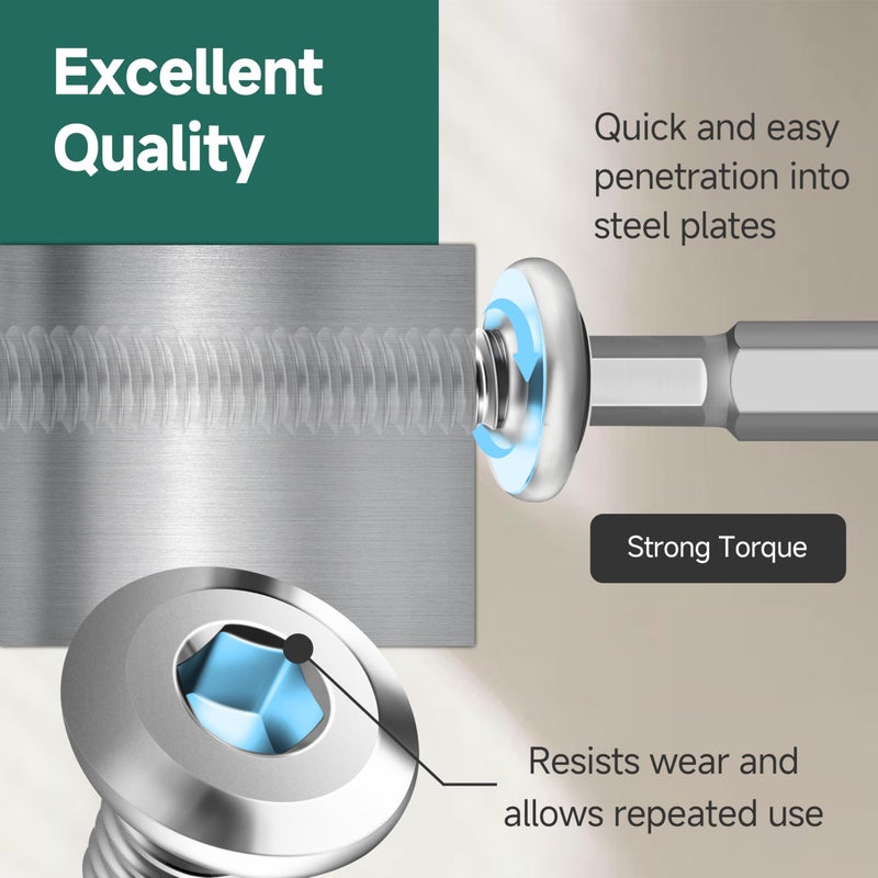 EASTPUK 110Pcs #10 Sheet Metal Screws Assortment Kit, Stainless Steel Flat Head Socket Cap Self Drilling Screw, Allen Socket Drive, Self Tapping Screws with Drill Bit - Image 4